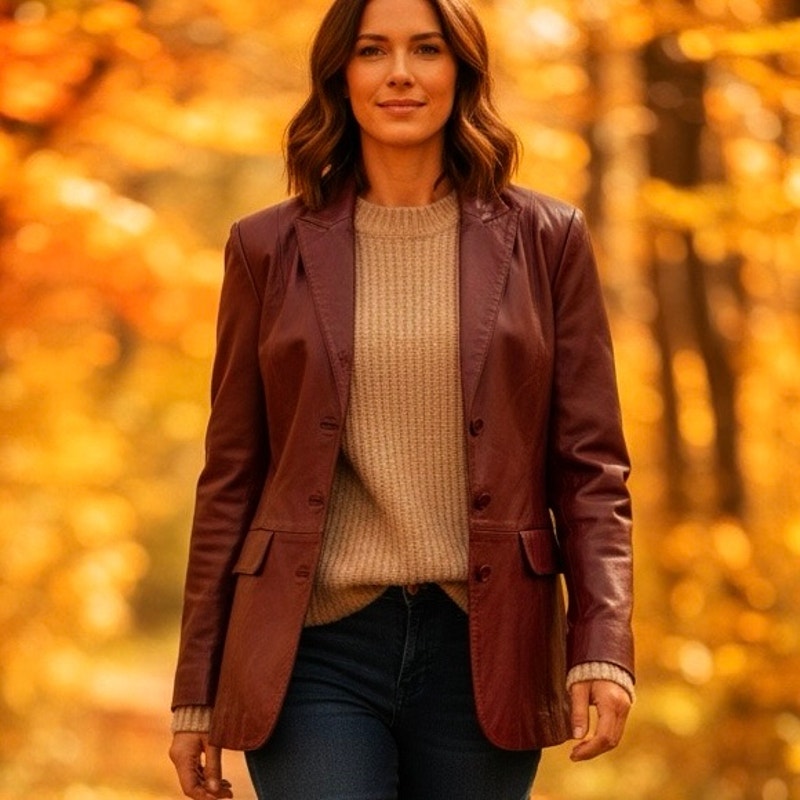 Vintage Style & Co. Collection Maroon Genuine Leather Blazer/Jacket Size Large
